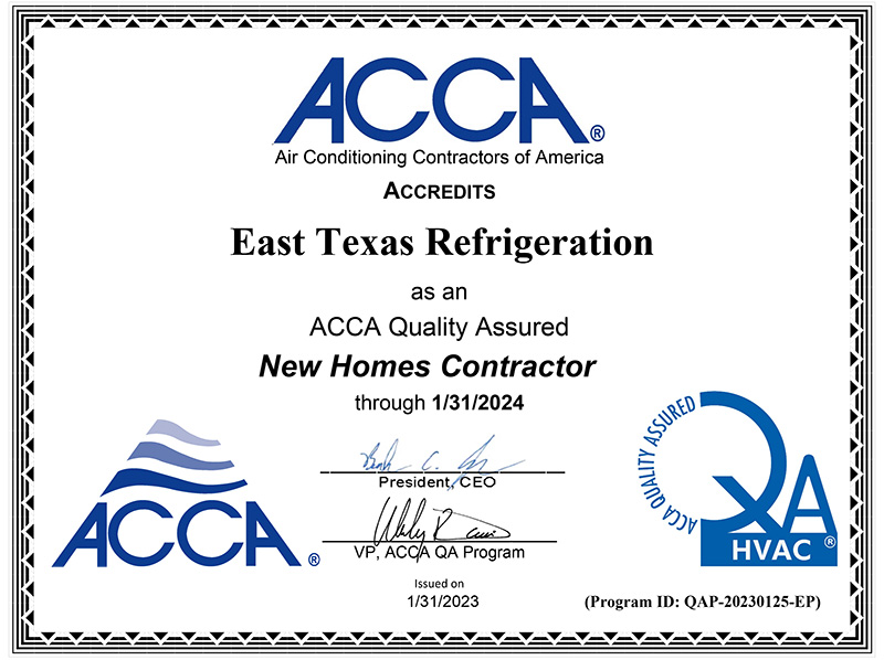Air Conditioning Contractors of America Accredits ETR Air Conditioning And Heating Tyler Texas